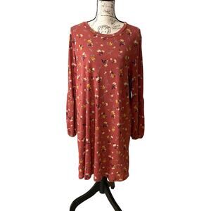 As U Wish Women’s Plus Size Burnt Orange Floral Puff Long Sleeve Dress 0X NWT